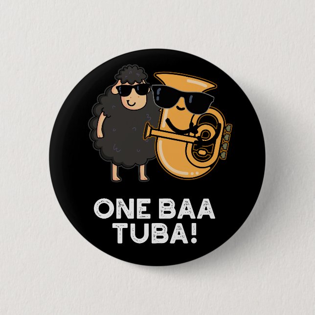 One Baa Tuba Funny Music Sheep Pub Dark BG Button (Vorderseite)