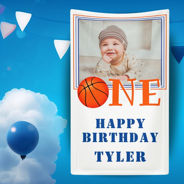 One Basketball Ball Kinder Foto 1. Geburtstag Banner (Von Creator hochgeladen)