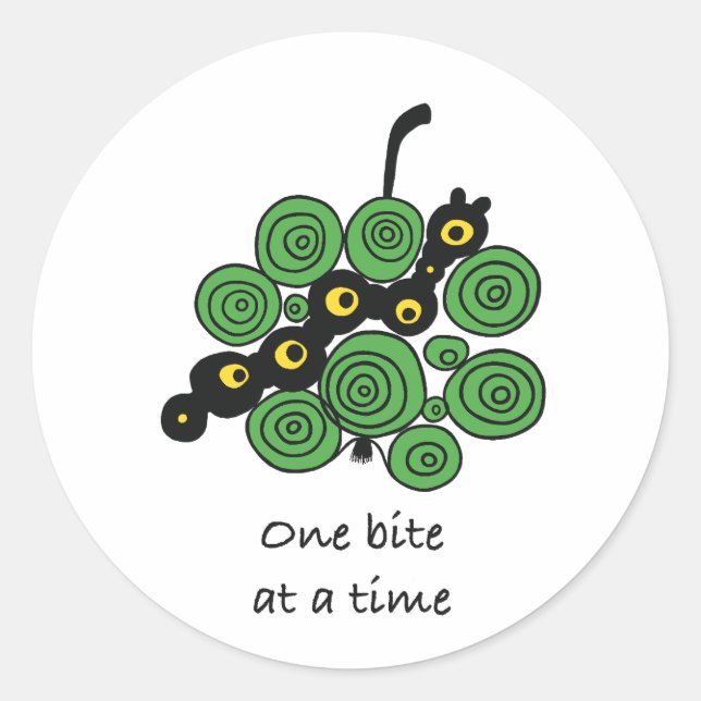 One Bite at a Time Round Sticker – Cute Worm Doodl (Vorderseite)