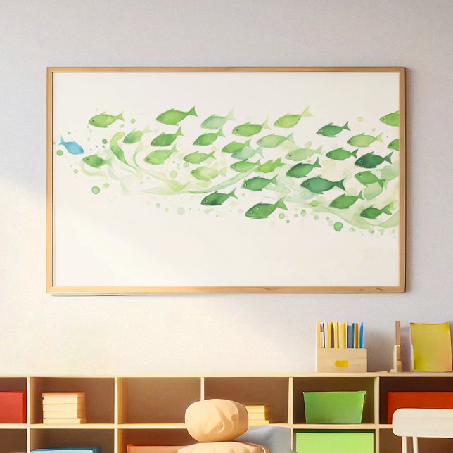 One Blue Fish Watercolor Green  Poster (Von Creator hochgeladen)