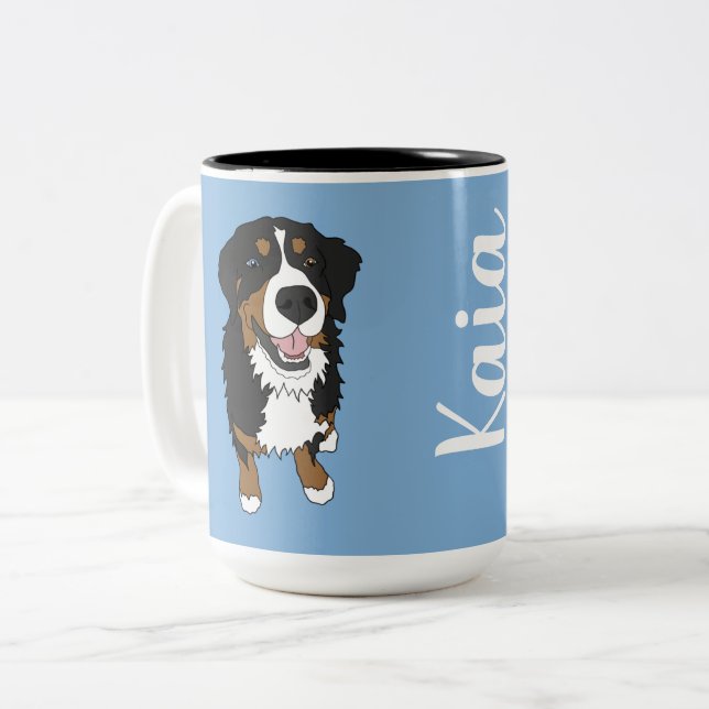 One Blue Mit Augen Bernese Mountain Dog Zweifarbige Tasse (Vorderseite Links)