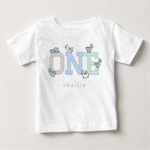 One Blue Whimsical Niedlich Baby Boy Ducks Ducklin Baby T-shirt