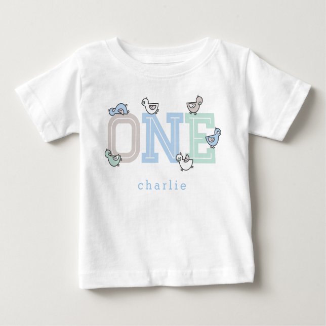 One Blue Whimsical Niedlich Baby Boy Ducks Ducklin Baby T-shirt (Vorderseite)