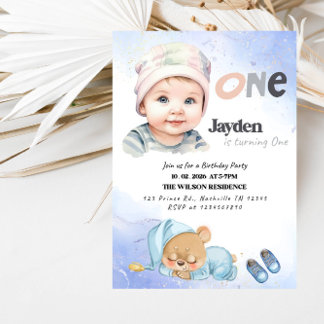 ONE Boy 1st Birthday Party-Minimal First Birthday  Einladung