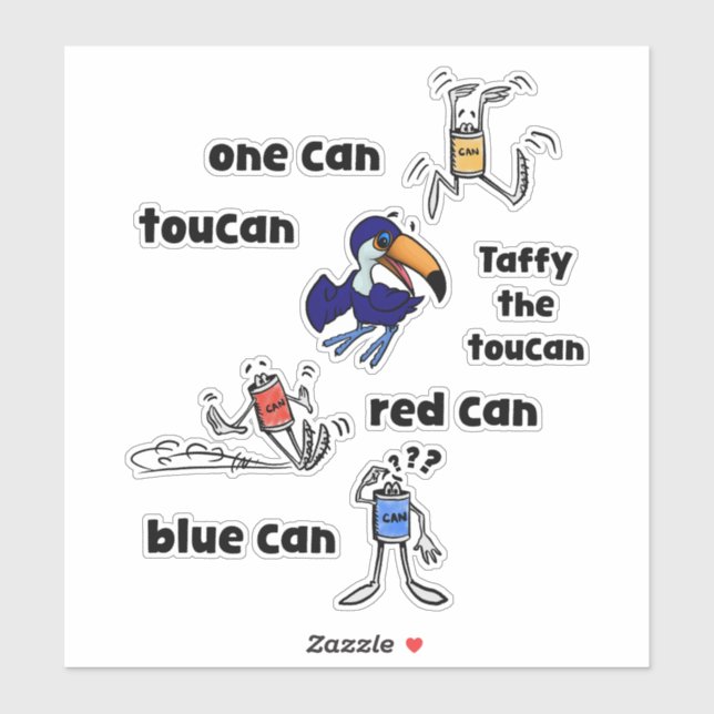 One Can Toucan Red Can Blue Can Stickers Aufkleber (Blatt)