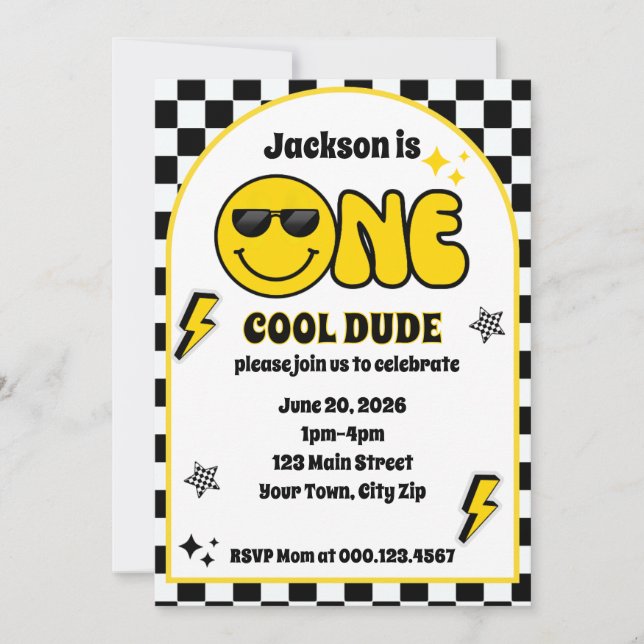One Cool Dude 1st Birthday Invitation Einladung (Vorderseite)