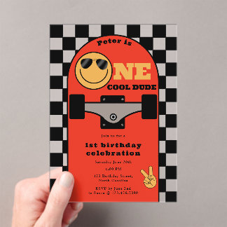 One Cool Dude Invite 1st First Birthday Skateboard Acryleinladungen