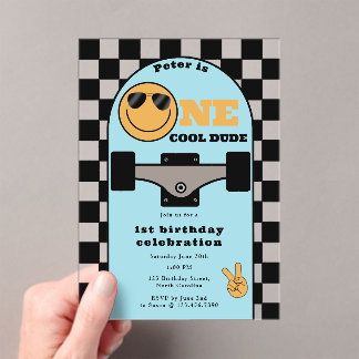 One Cool Dude Invite 1st First Birthday Skateboard Acryleinladungen