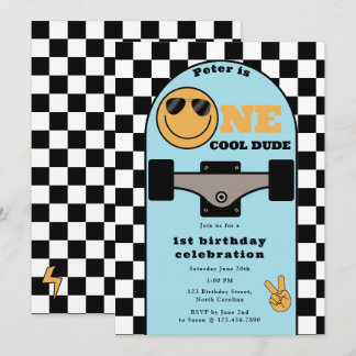 One Cool Dude Invite 1st First Birthday Skateboard Einladung
