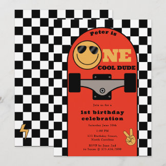 One Cool Dude Invite 1st First Birthday Skateboard Einladung
