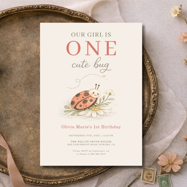One Cute Bug 1st Girl's Birthday Party Einladung (Von Creator hochgeladen)