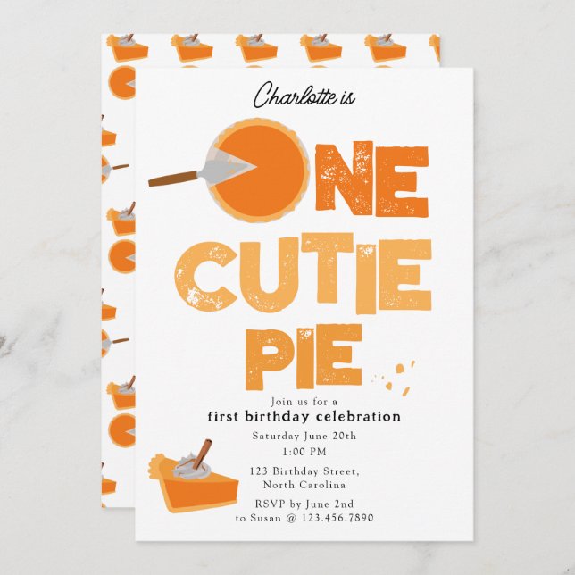 One Cutie Pie Invite 1st First Birthday Cute Einladung (Vorne/Hinten)