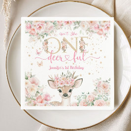 One-Deer-Ful 1st Birthday Girl Pink Fawn Paper Serviette