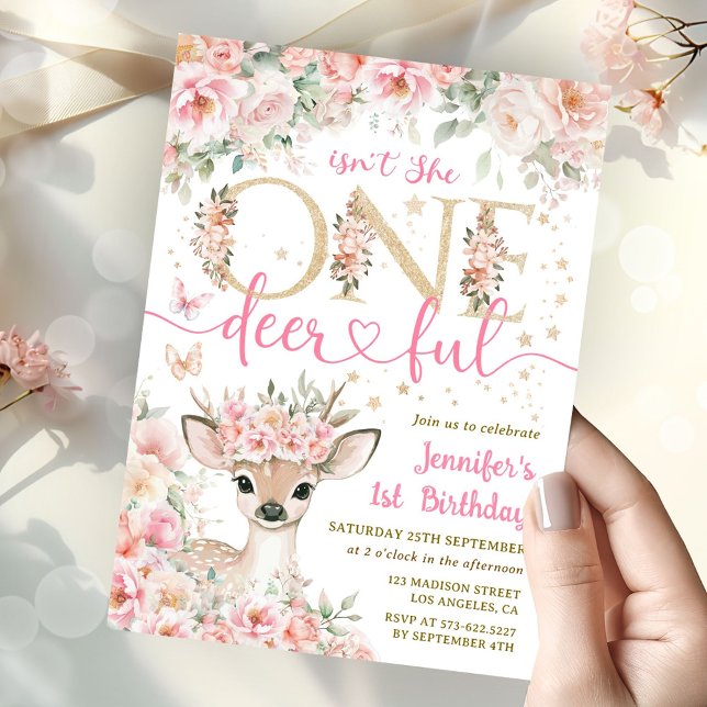One-Deer-Ful 1st Birthday Girl Pink Invitation Einladung (Von Creator hochgeladen)