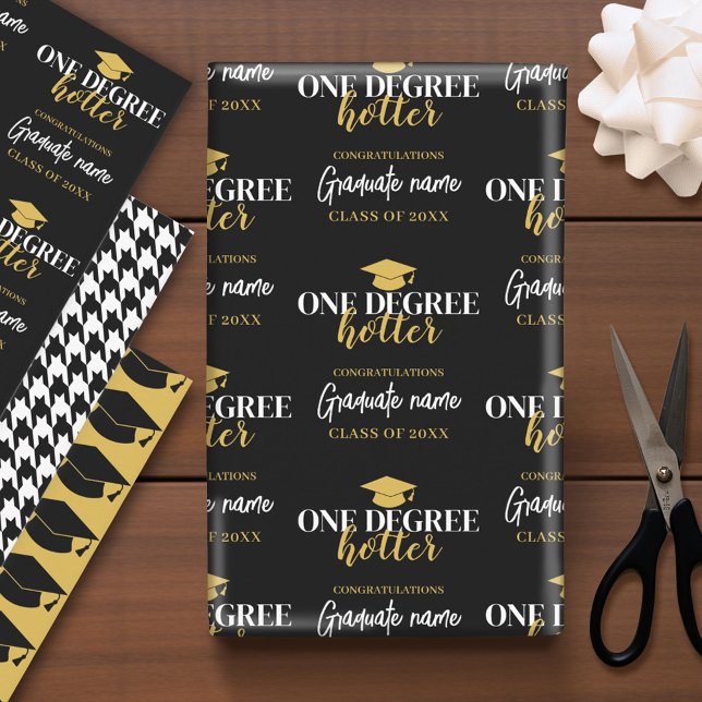 One Degree Hotter - Black Gold Abschluss Geschenkpapier Set (Custom Graduation Wrapping Paper)