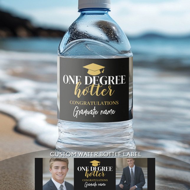 One Degree Hotter - Black Gold - Abschluss Wasserflaschenetikett (Custom Graduation Water Bottle Label)