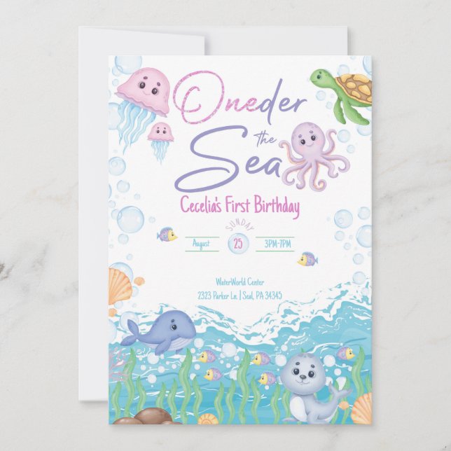 One-der the Sea Pastel Birthday Invitation Einladung (Vorderseite)