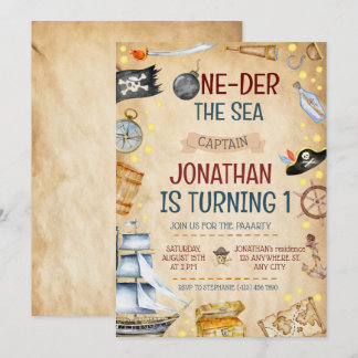 One-der the Sea Pirate Ship 1. Geburtstag Party Einladung