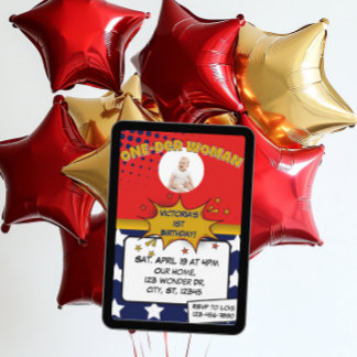 One-Der Woman, Superhero 1st Birthday  Einladung