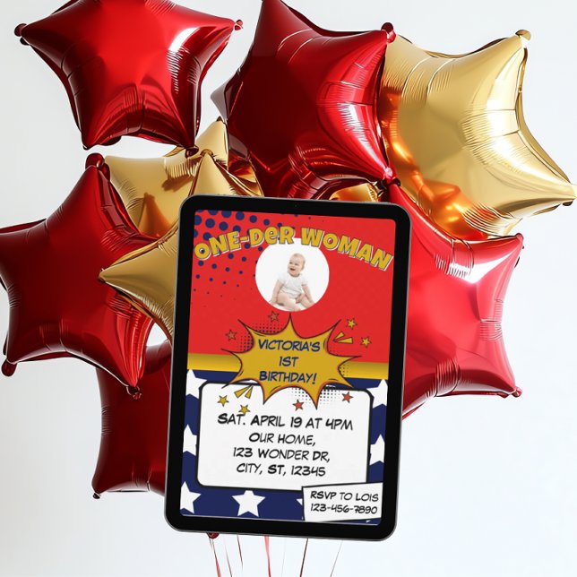 One-Der Woman, Superhero 1st Birthday  Einladung (Von Creator hochgeladen)