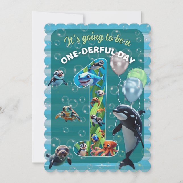 One-derful Day Flat Scalloped Birthday Invitation Einladung (Vorderseite)