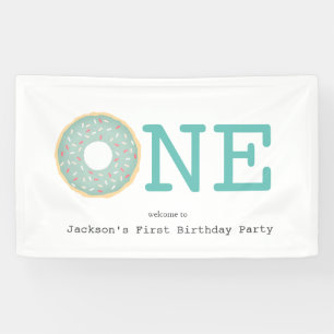 ONE Donut Mint Green Boy's First Birthday Banner
