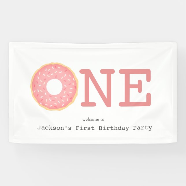 ONE Donut Pink Girl's First Birthday Banner (Horizontal)