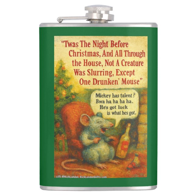 One Drunken' Mouse – Christmas Card Chaos Flachmann (Vorderseite)