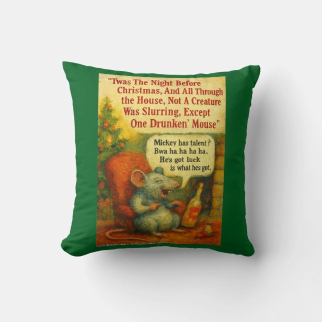 One Drunken' Mouse – Christmas Card Chaos Kissen (Vorderseite)