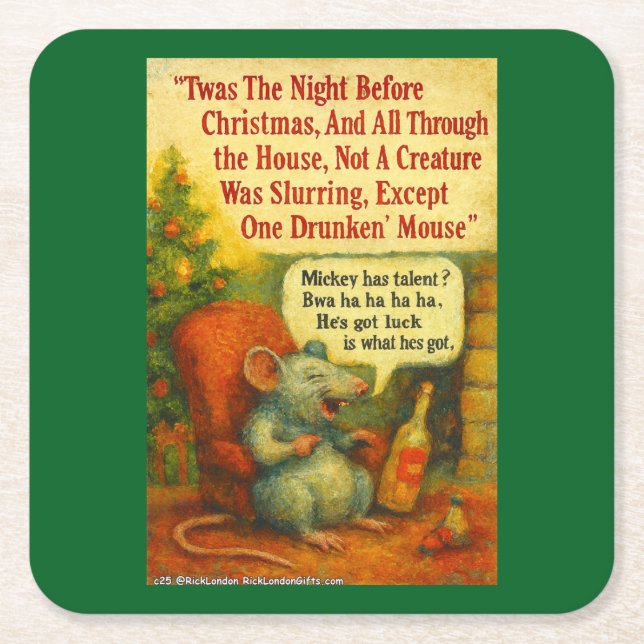 One Drunken' Mouse – Christmas Card Chaos Rechteckiger Pappuntersetzer (Vorderseite)