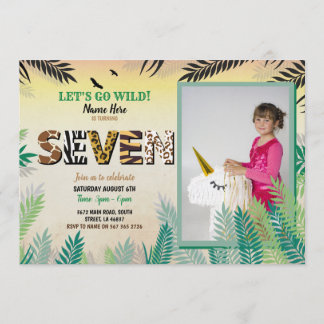 One Dschungel 7. Geburtstagsparty 7 Safari ZOO Fot Einladung