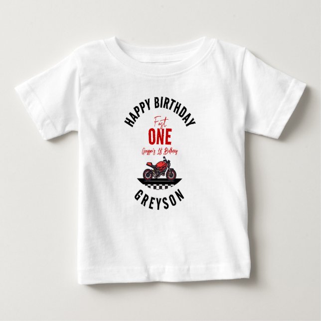 One Fast Race Motorcycle Boy 1st Birthday Party Baby T-shirt (Vorderseite)