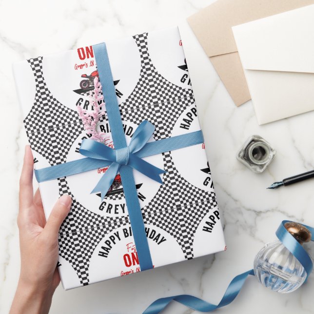 One Fast Race Motorcycle Boy 1st Birthday Party Geschenkpapier (Schenken)