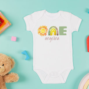 One First Birthday Baby Boho Rainbow Name Baby Strampler