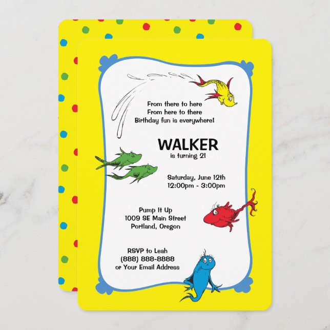 One Fish Two Fish - Erster Geburtstag Einladung (Vorne/Hinten)