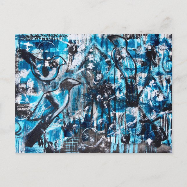 "One for Sorrow, Two for Joy" Acrylic Art Postcard Postkarte (Vorderseite)