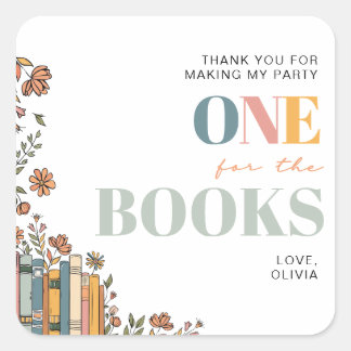 One For The Books Birthday Thank You Favor Tag Quadratischer Aufkleber