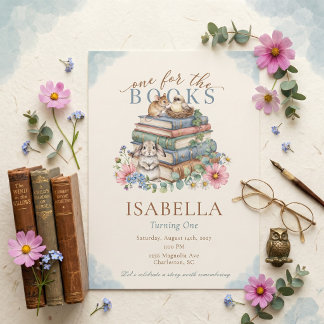One For The Books Storybook Library 1. Geburtstag Einladung