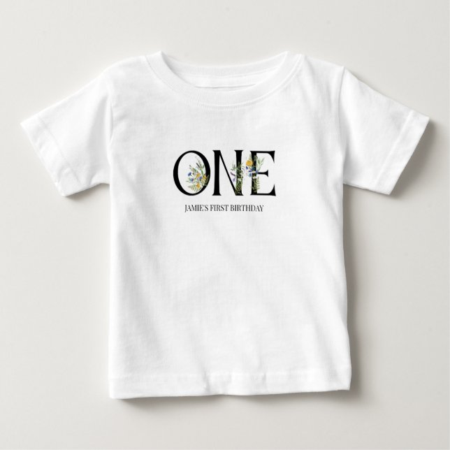One Girl First Birthday Wildblume Boho Baby T-shirt (Vorderseite)