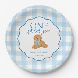 One Golden Year Doodle Puppy First Birthday Party Pappteller