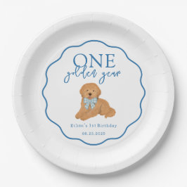 One Golden Year Doodle Puppy First Birthday Party Pappteller