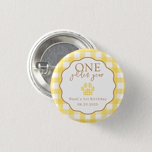 One Golden Year Paw Print First Birthday Party Button (Vorne & Hinten)