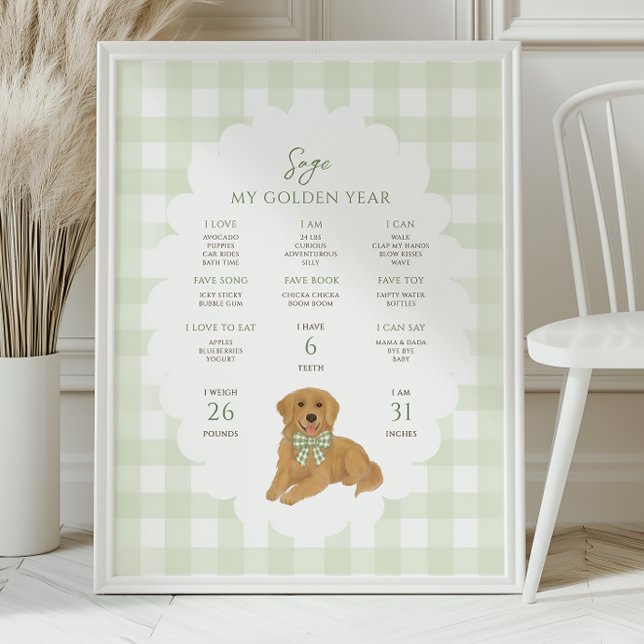 One Golden Year Puppy Dog 1st Birthday Milestone  Poster (Von Creator hochgeladen)