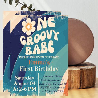 ONE Groovy Babe 1. Geburtstag Groovy One Daisy Einladung