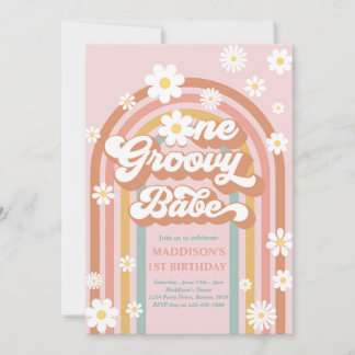 One Groovy Babe Boho Daisy Rainbow 1. Geburtstag Einladung