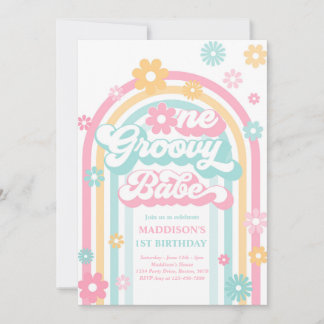 One Groovy Babe Boho Daisy Rainbow 1. Geburtstag Einladung