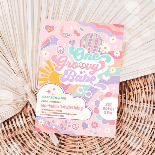 One Groovy Babe Disco Rainbow Sun 1st Birthday Einladung (Von Creator hochgeladen)
