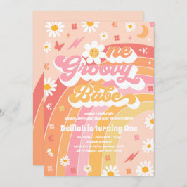 One Groovy Babe Peace Liebe Party Rainbow Birthday Einladung