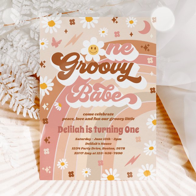 One Groovy Babe Peace Liebe Party Rainbow Birthday Einladung (Von Creator hochgeladen)