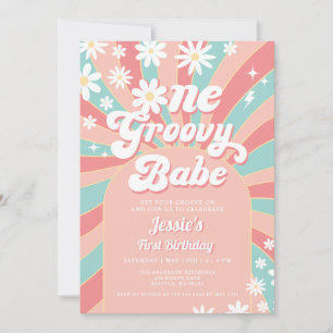 One Groovy Babe Pink Daisy 70er Retro 1. Geburtsta Einladung